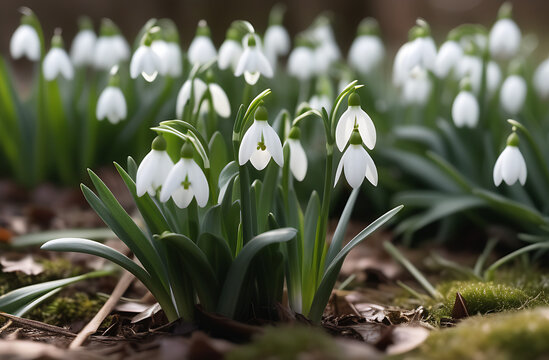 photos of blossoming snowdrops from different angles