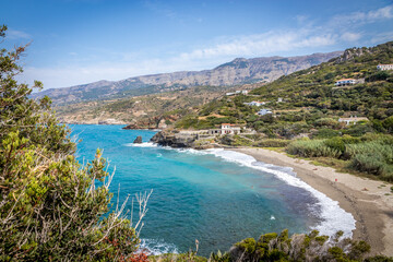 Ikaria Landscape: Tranquil and pleasant Kerame Beach, located in the north of the island near...