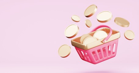 Valentine's Day Sale , online shopping , promotion sale with gifts and bag shopping on minimal pink gold background , product display and Heart. web poster, flyer , 3d rendering