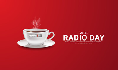 World Radio Day creative design for social media banner, poste, Creative radio day. 3D Illustration - obrazy, fototapety, plakaty