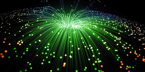 Fototapeta premium 3D Rendering of abstract wire cable tunnel with digital binary data transmitting.green .Glowing data cables transferring information. futuristic,Technology, machine learning, big data, virtualization