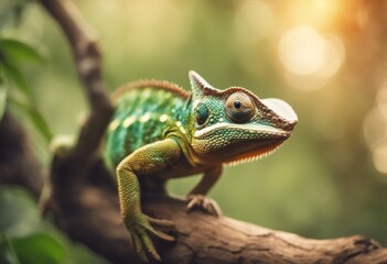 Fototapeta premium AI generated illustration of a chameleon perched on a tree branch