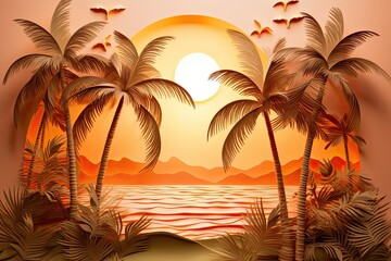 Sunset over Palm Trees and Ocean