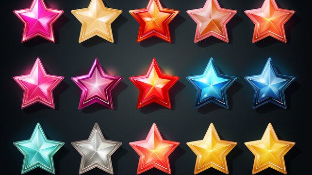 Different color rating stars icons collection 3d image