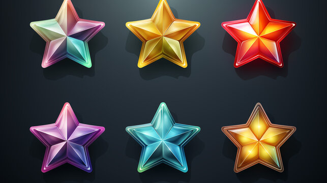 Different color rating stars icons collection 3d image