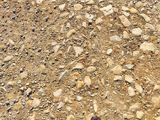 Texture and background of podzol soil with pebbles. Abstract Earth and stone as a place for text and copy space. Top view