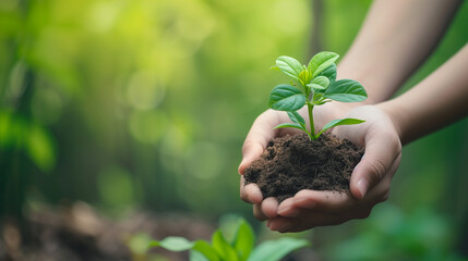 Hands Nurturing a Young Plant in Fertile Soil