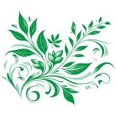 hand draw of beautiful floral ornament green leaves and abstract black lines monochrome Contour Flower. Floral Design Element vector