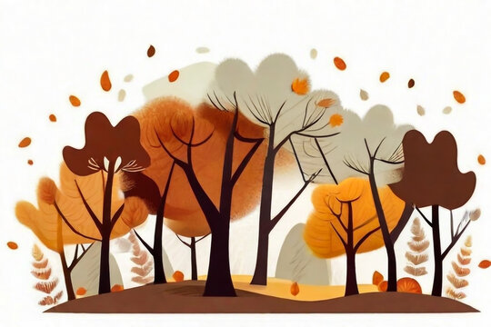 forest of autumn trees, illustration, vector.