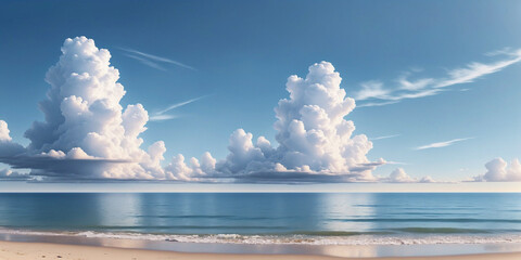 a picture of a beach with blue water and a cloud formation