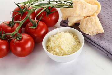 Shredded Italian hard parmesan cheese