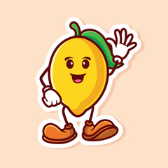vector cute cartoon character of yellow lemon wave hand isolated