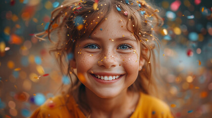 Joyful moment of childrens with confetti.