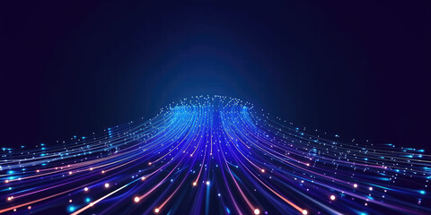 Obraz premium 3D Rendering of abstract wire cable tunnel with digital binary data transmitting.pink Glowing data cables transferring information. futuristic, Technology, machine learning, big data, virtualization