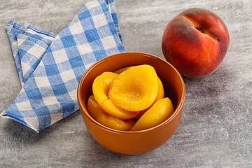 Ripe sweet and juicy canned peach