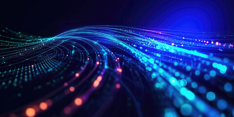 3D Rendering of abstract wire cable tunnel with digital binary data transmitting.blue Glowing data cables transferring information. 
futuristic,Technology, machine learning, big data, virtualization, 