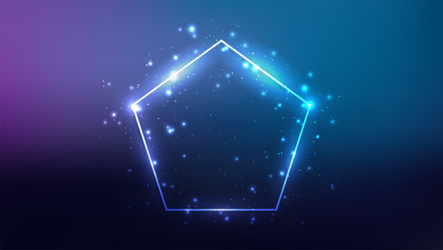 Neon frame in pentagon form with shining effects and sparkles