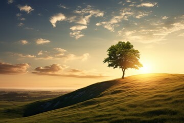Sunlit Tree on a Hilltop