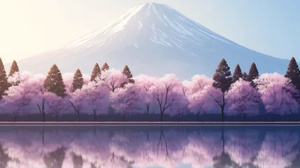 Papier Peint photo Lavende 春の富士山の風景