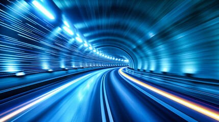 Tunnel Speed Transportation Motion Blur Abstract: Fast Road Traffic Urban with City Light Highway Night Line