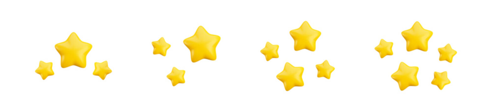 Vector cartoon 3d gold stars set collection. Realistic 3d render star set on white background. High quality rating symbol, magic game illustration, starry sky sign. For web, apps, advert, game design.
