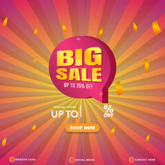 big sale discount template banner with copy space for product sale with abstract gradient purple and orange background design