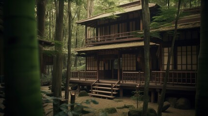 Fototapeta na wymiar Samurai house in the forest. Generative AI