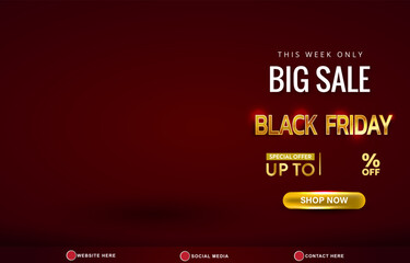 big sale black friday discount template banner with copy space for product sale with abstract gradient dark red background design