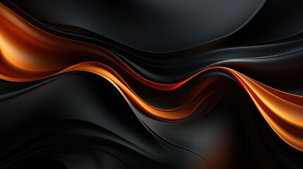 Black abstract background with orange stripes, flashes, glow. The backdrop is made in the form of texture waves, a knocking moving strip