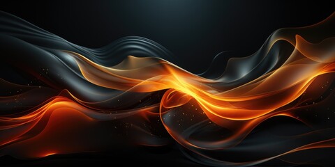 Black abstract background with orange fire, flashes, glow. The background is made in the form of waves, haze, a knocking moving strip