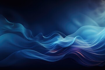 A blue-white undulating haze on a dark blue background. Abstract background in the form of creeping fog, smoke