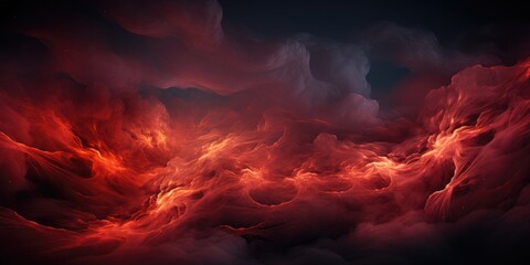 Red, bloody clouds signifying a storm. A black and red haze with flashes of light. - obrazy, fototapety, plakaty
