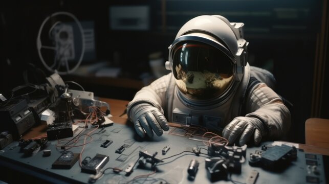Astronaut on a working table. Generative AI