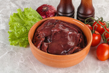 Raw turkey liver in a bowl ready for cooking
