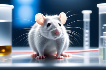 Close-up on a laboratory rat. 