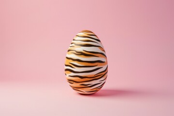 Fototapeta premium Simplistic and elegant, this egg features a classic zebra pattern against a soft pink background, evoking style