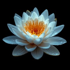 White Water Lily On Black Background On White Background, Illustrations Images