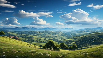 Fototapeta premium Captivating Nature's Visual Symphony: Inspiring Vistas of Mountains, Meadows, and Scenic Countryside, generative AI