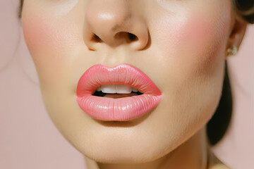 Naklejka premium A captivating portrayal of lip care and makeup artistry. Focus on a closeup of radiant lips. Making it a true work of cosmetic art