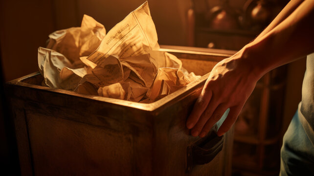 Trash Can With Crumpled Paper