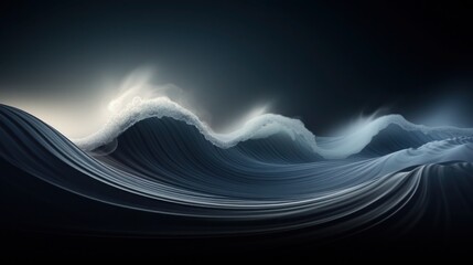 Dynamic, dark ocean with stylized, silken and finely textured waves, giving off a sense of softness and fluidity.
