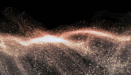 Glitter particles mist or flame wave on a black background