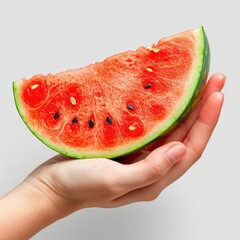 Woman Hand Holding Watermelon Slices Holds On White Background, Illustrations Images