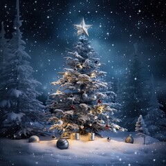 A Festive Christmas Tree in a Snowy Scene