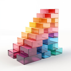 Colorful 3d stair steps, White background
