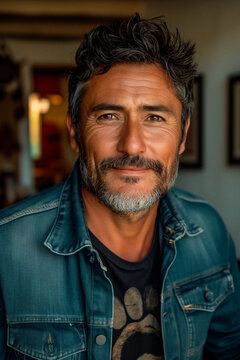 Closeup portrait of a middle aged Latin American adult gentleman smiling