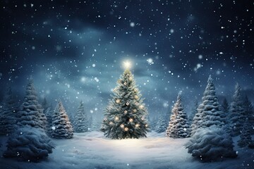 A Snowy Night with a Christmas Tree