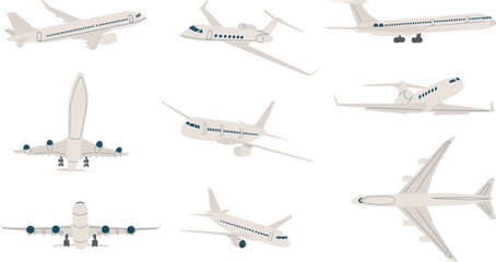 set of airplanes on a white background, vector