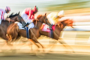 Foto op Canvas Abstract composition, blurred of horse racing, sports concept, generative ai © João Macedo