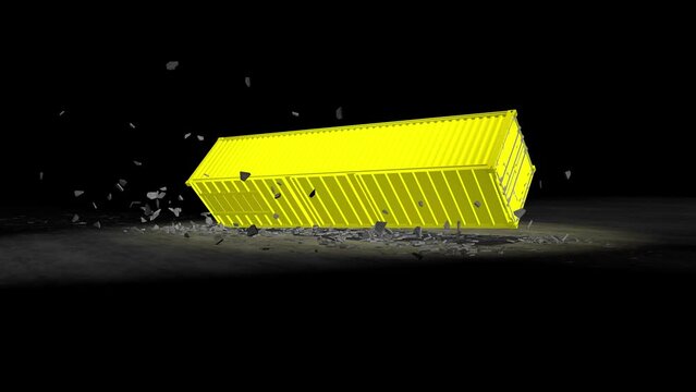 Container maritime qui tombe sur un sol qui se brise